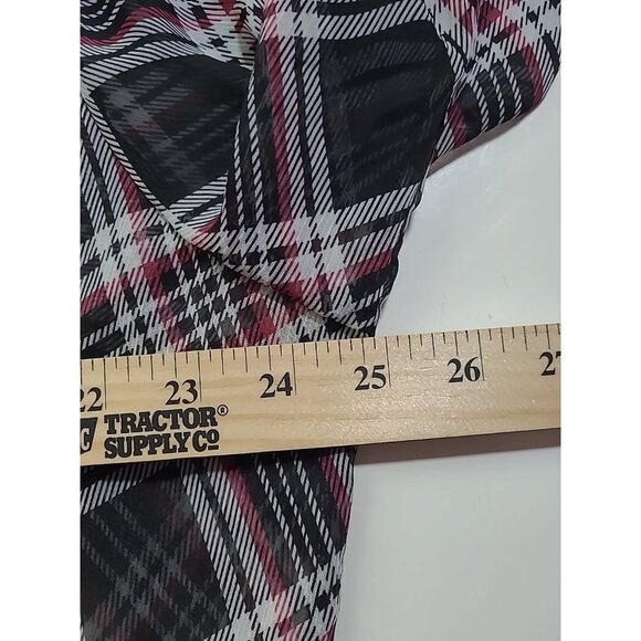 Lane Bryant Size 22/24 Black Plaid Ruffle Front Babydoll Blouse Top Sheer Preppy - Picture 10 of 13